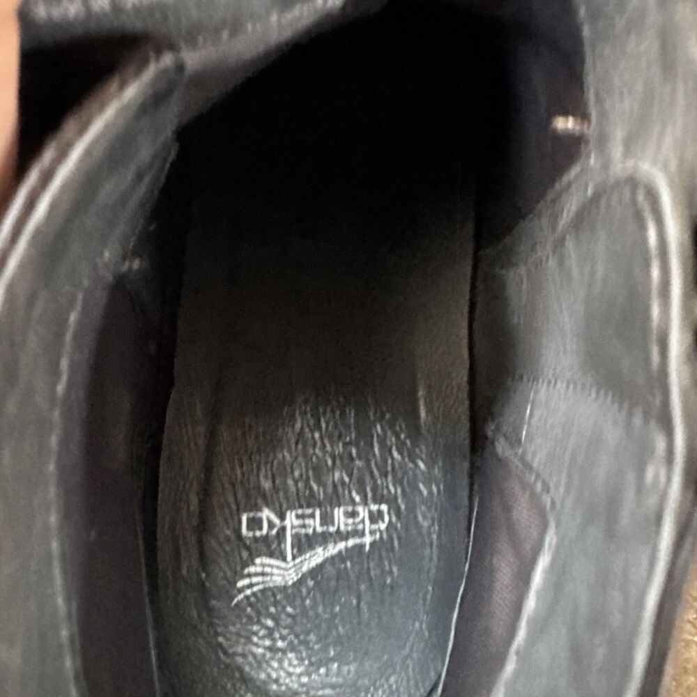 Dansko Black Nubuck Leather Wedge Ankle Boots Booties Buckle Size 38 7 - Picture 6 of 9